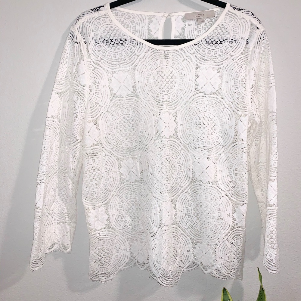 Loft White Lace Quartersleeve Top